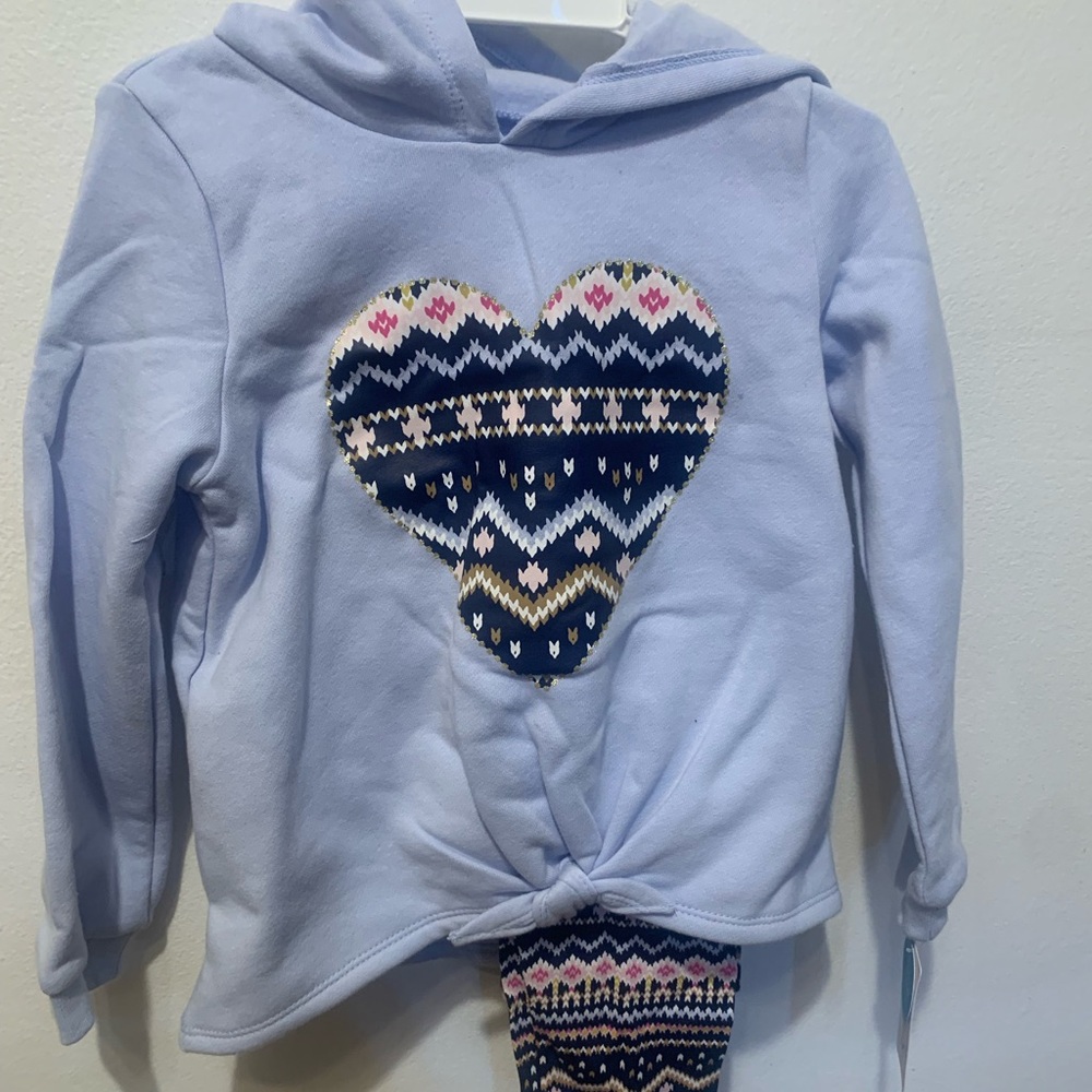 Carter's Little Girls Light Blue Hoodie and Legging Set with Heart Knit Pattern